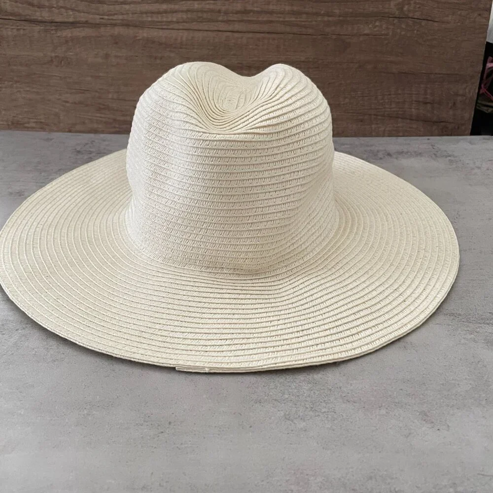 Vineyard Vines White Wide 4" Brim Fedora Sunhat Paper Straw OS Elastic Band - Picture 2 of 7